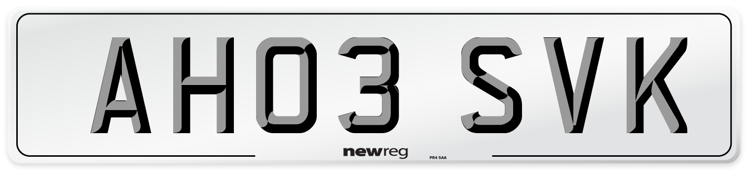 AH03 SVK Number Plate from New Reg